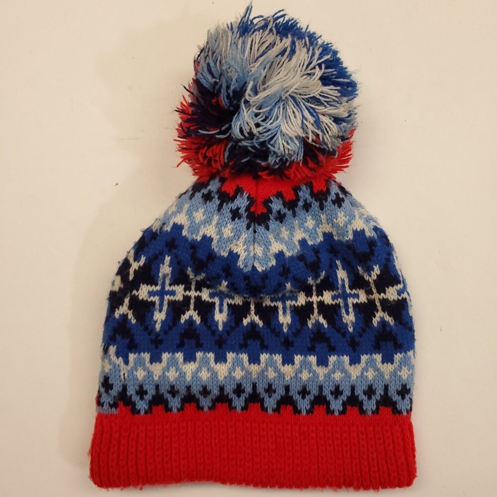 VTG Wigwam Mills Beanie Pom Ski Hat Creslan Acrylic Made in USA Red White Blue - Picture 2 of 8